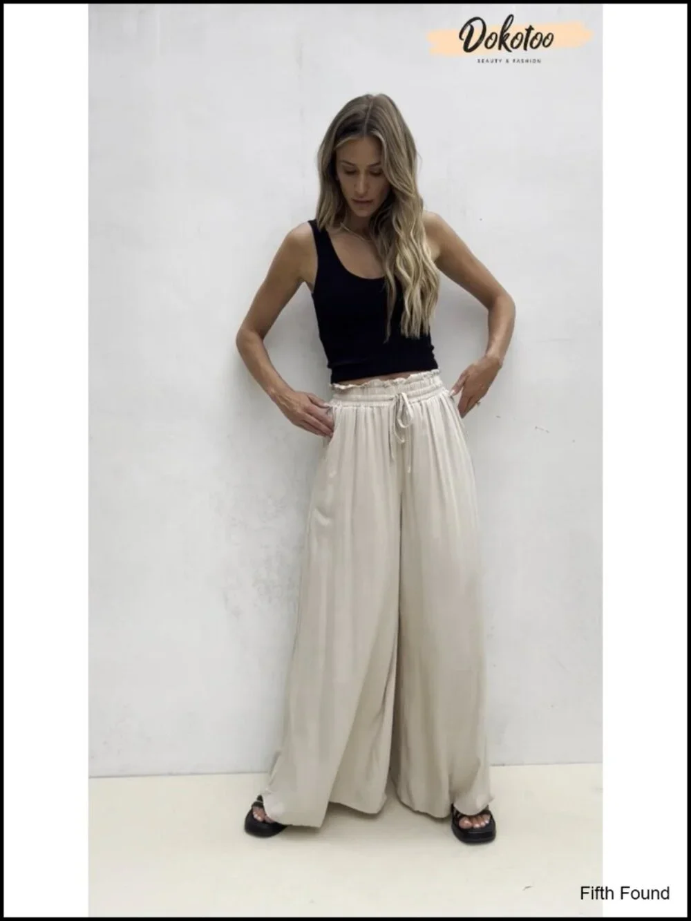 Casual Elastic Waist Wide Leg Pants with Pockets